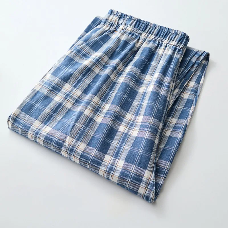 2026 Spring Summer High Quality Pants Men 100% Cotton Sleep Bottoms Male Plus Size Night Trousers Men Casual Plaid Home Pants