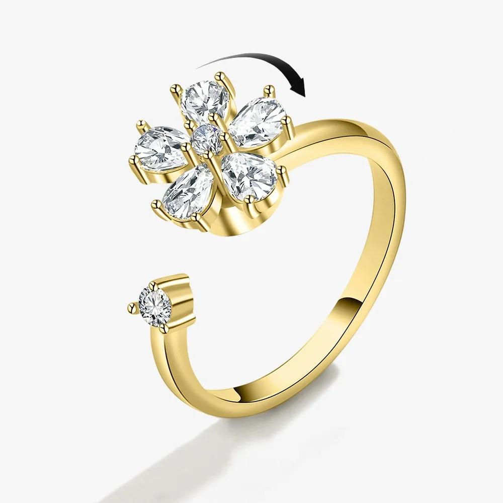 Sonnenblumen rotierender Angstring für Frauen Spinner Fidgets verstellbare offene Ringe niedliche Tier Schmetterling Schildkröte Bague Anti Stress