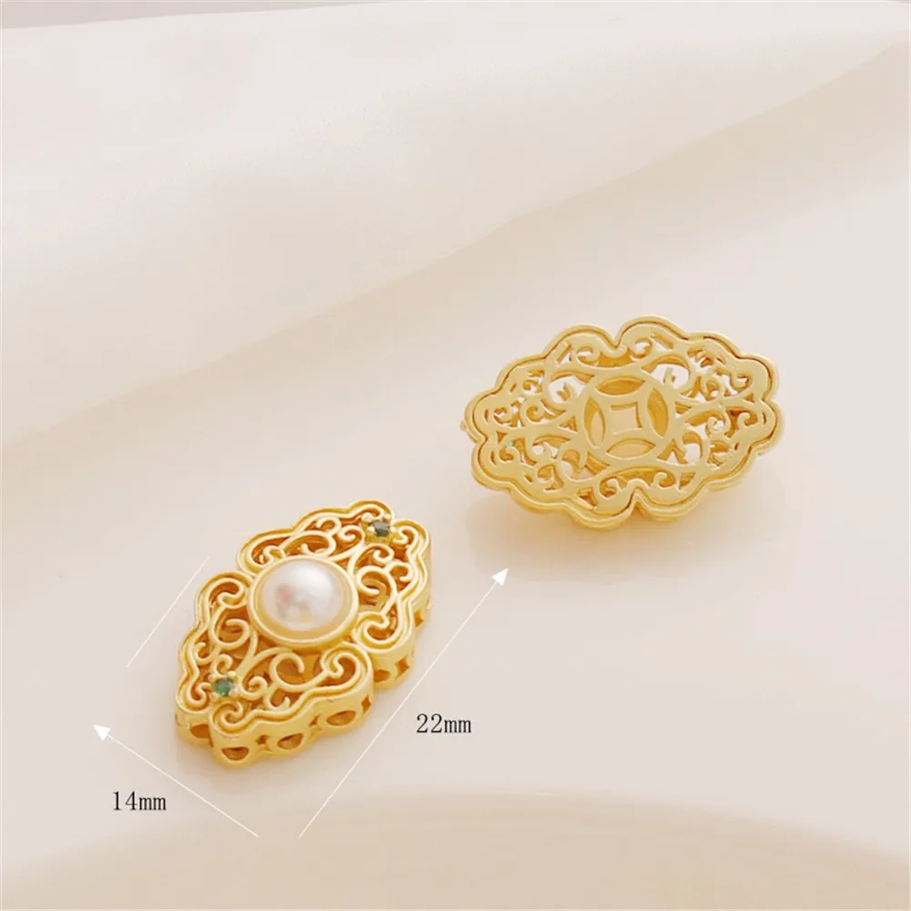 Perla con incrustaciones de Color dorado mate de 18K, cuentas de concha de piedra de luz de luna de circón, cuentas huecas, pulsera Diy, collar, calabaza, flor pequeña