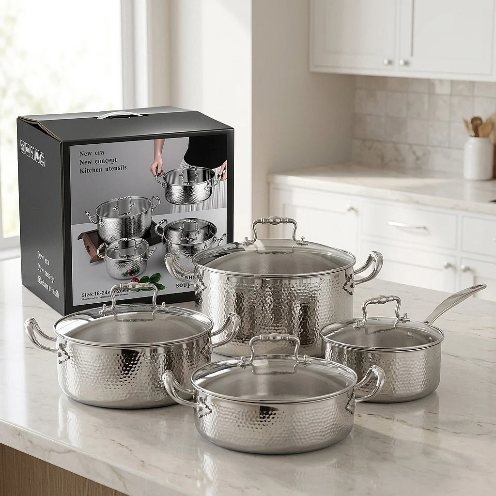 316 Stainless Steel American Style Durable Soup Milk Frying Pan Set Induction Cookware
