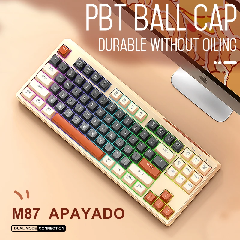 M87 Wireless Keyboard Bluetooth,APAYADO Dual-Mode Keyboard,Rainbow-light RGB,PBT Ballcaps,Ergonomic For Gaming/Work