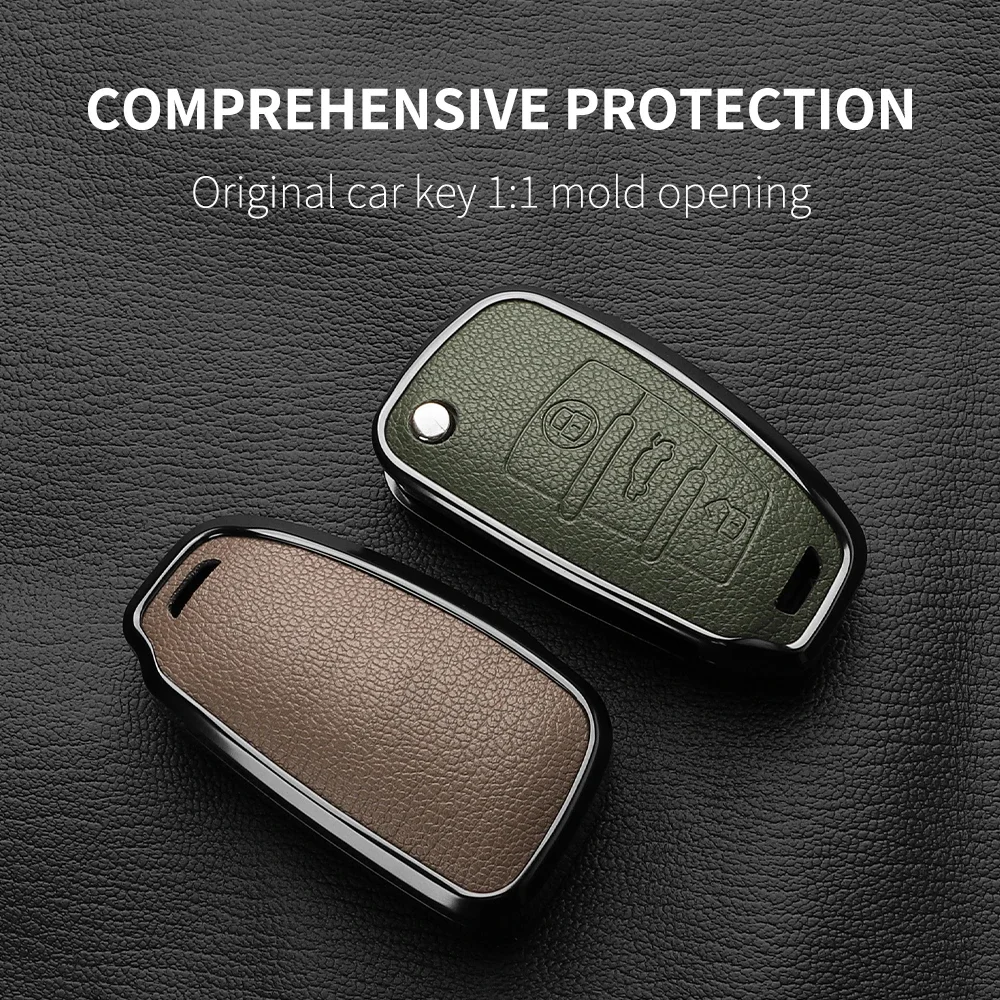 Aluminium Alloy Goatskin Car Key Case Cover For Audi Audi A1 A3 A4 A6 TT Allroad Q3 Q7 R8 S6 SQ5 RS4 Auto Keychain Protect Set