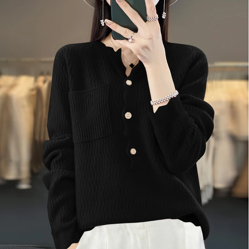 2024 Wool Spring/Autumn new pullover 100% Wool sweater Women's O-neck pullover Warm bottom knit shirt top Merino wool