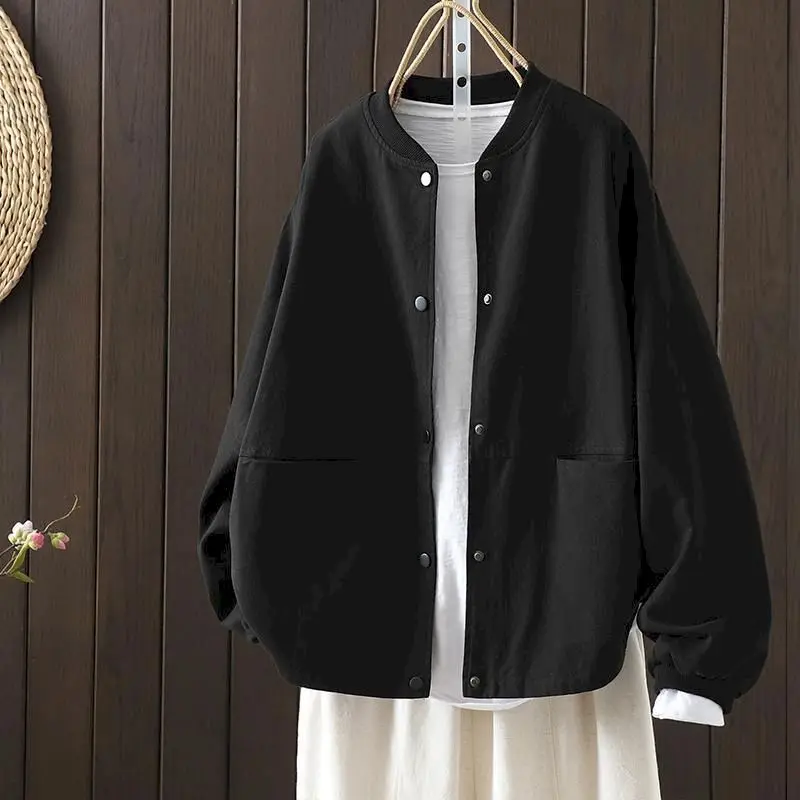 2026 Spring New Women's Jacket Stand-up Collar Solid Color Copper Buckle Long Sleeve Short Tooling Art Coat Women Retro Clothes