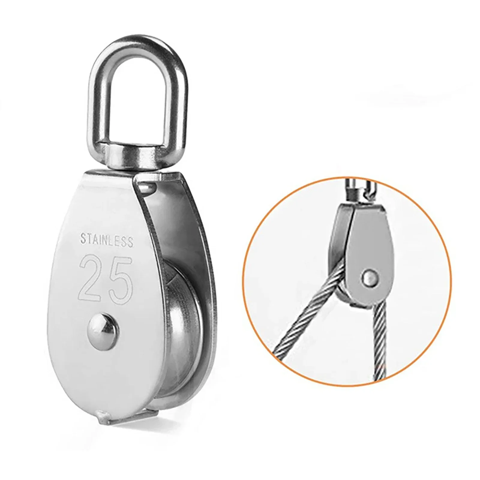 10 Pcs Stainless Steel Wire Rope Crane Pulley Block M25 Lifting Crane Swivel Hook Single Pulley Block Hanging Wire Towing Wheel