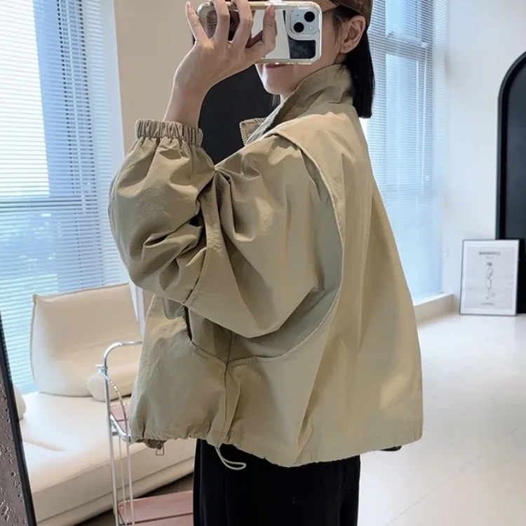 Korean Style Simple Zipper Jacket 2026 Spring Fashion Retro Design All-Match Minimalist Coat for Women Regular Length