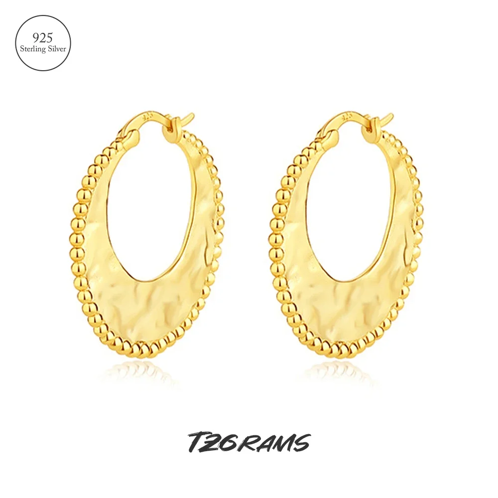 

925 Sterling Silver Large Hoop Earrings for Women Vintage Wrinkle Shaped Unique Design Fashion Jewelry