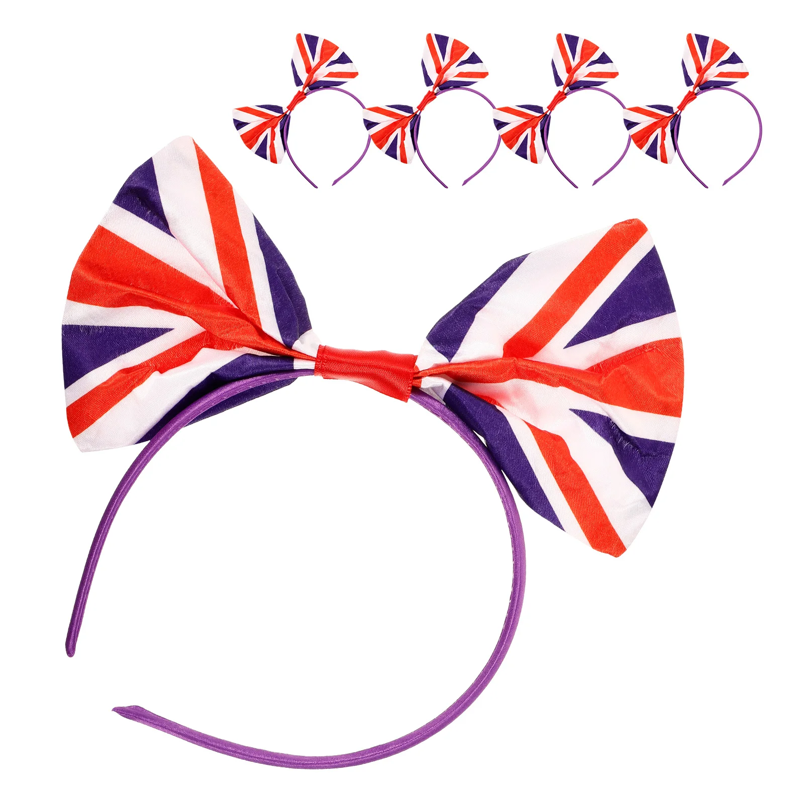 

5pcs Satin Headbands Fan Headdress Hairhoop British Flag Bowknot Headwear Festival Party Supplies Women Kids Universal Size