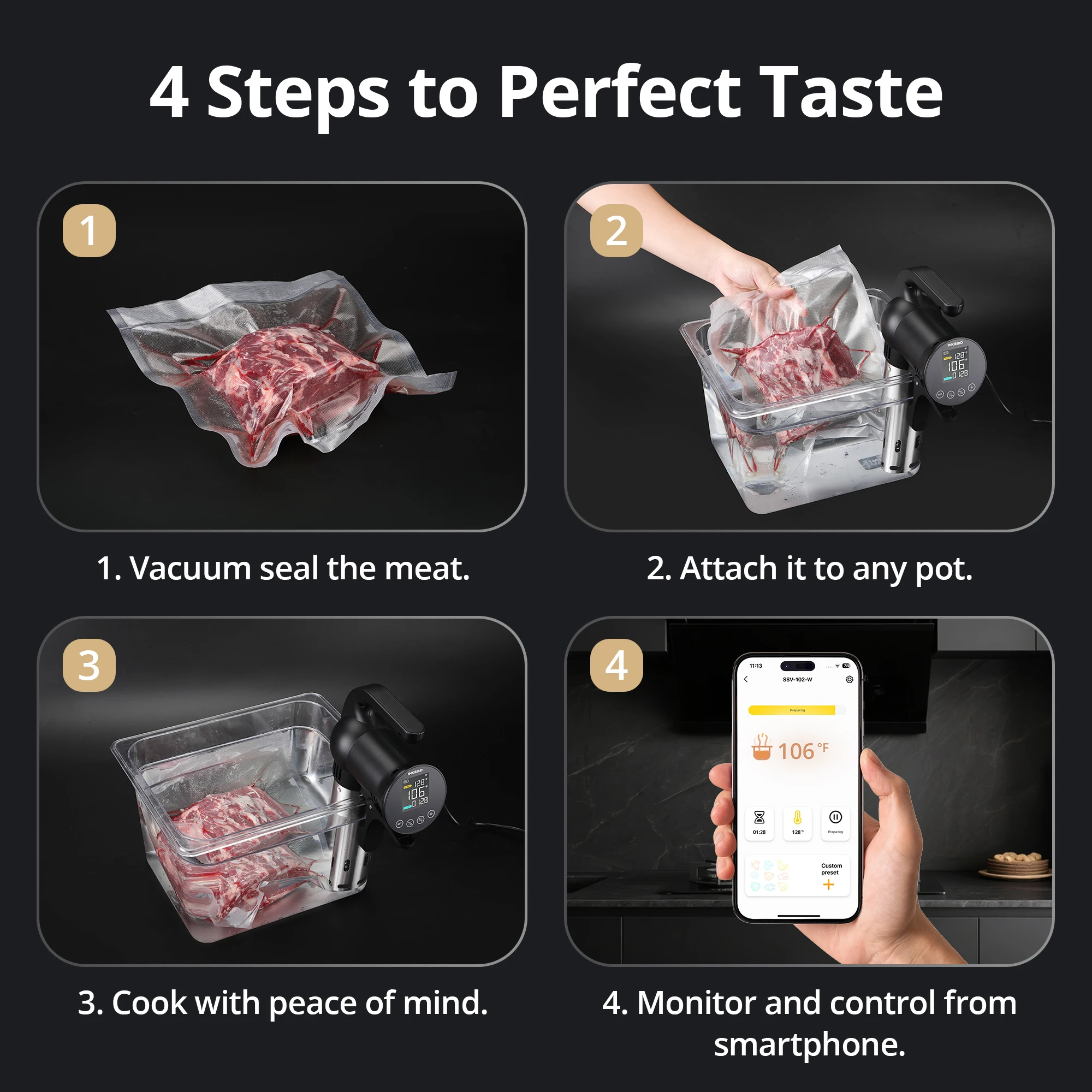 INKBIRD SSV-102-W 2.4G WiFi Sous Vide Machine 1000W Immersion Cooker with App Control, Precise ±0.1°C Temp, Timer & Booking image 6