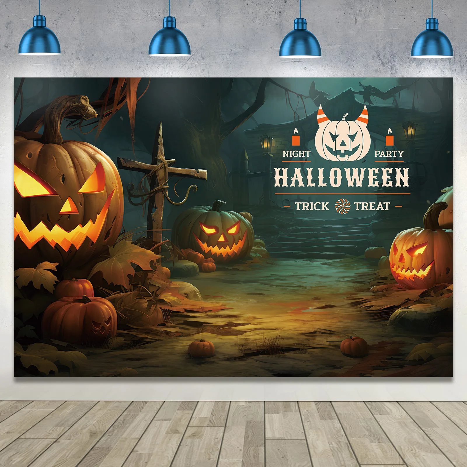 

Halloween Pumpkin Pattern Decoration Background Cloth Live Shooting Activity Scene Layout Banner Flag Pulling