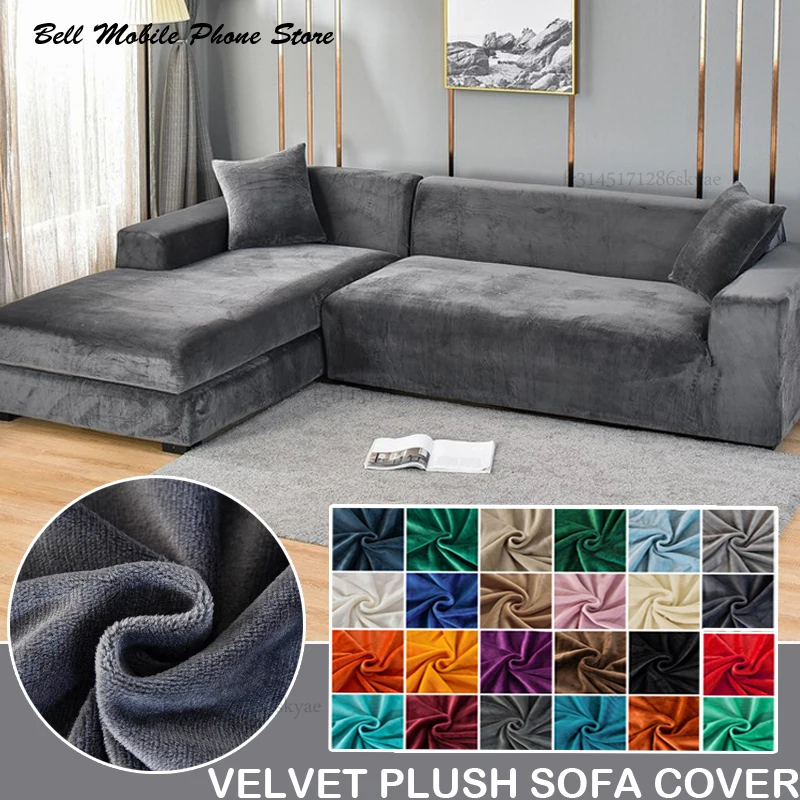 Velvet Sofa Cover for Living Room Thick Elastic Sofa Cover 1/2/3/4 Seater L Shaped Corner Sofa Cover Stretch Cover for Sofa