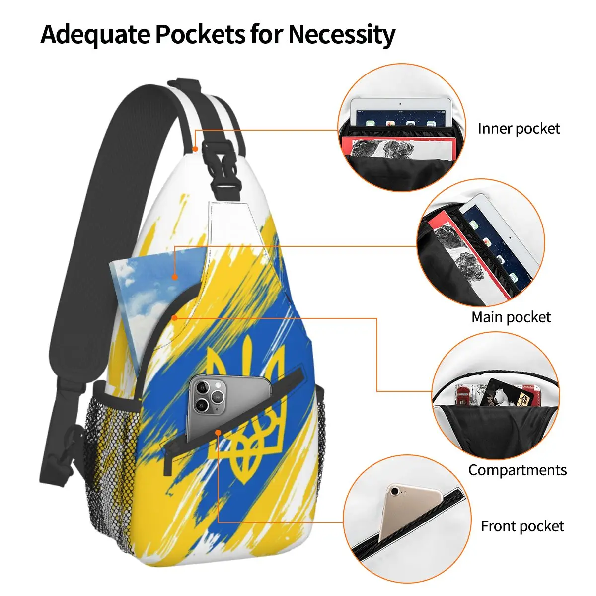 Ukraine Flag Ukrainian Nation Crossbody Sling Bags Fashion Chest Bag Shoulder Backpack Daypack for Hiking Outdoor Travel Pack