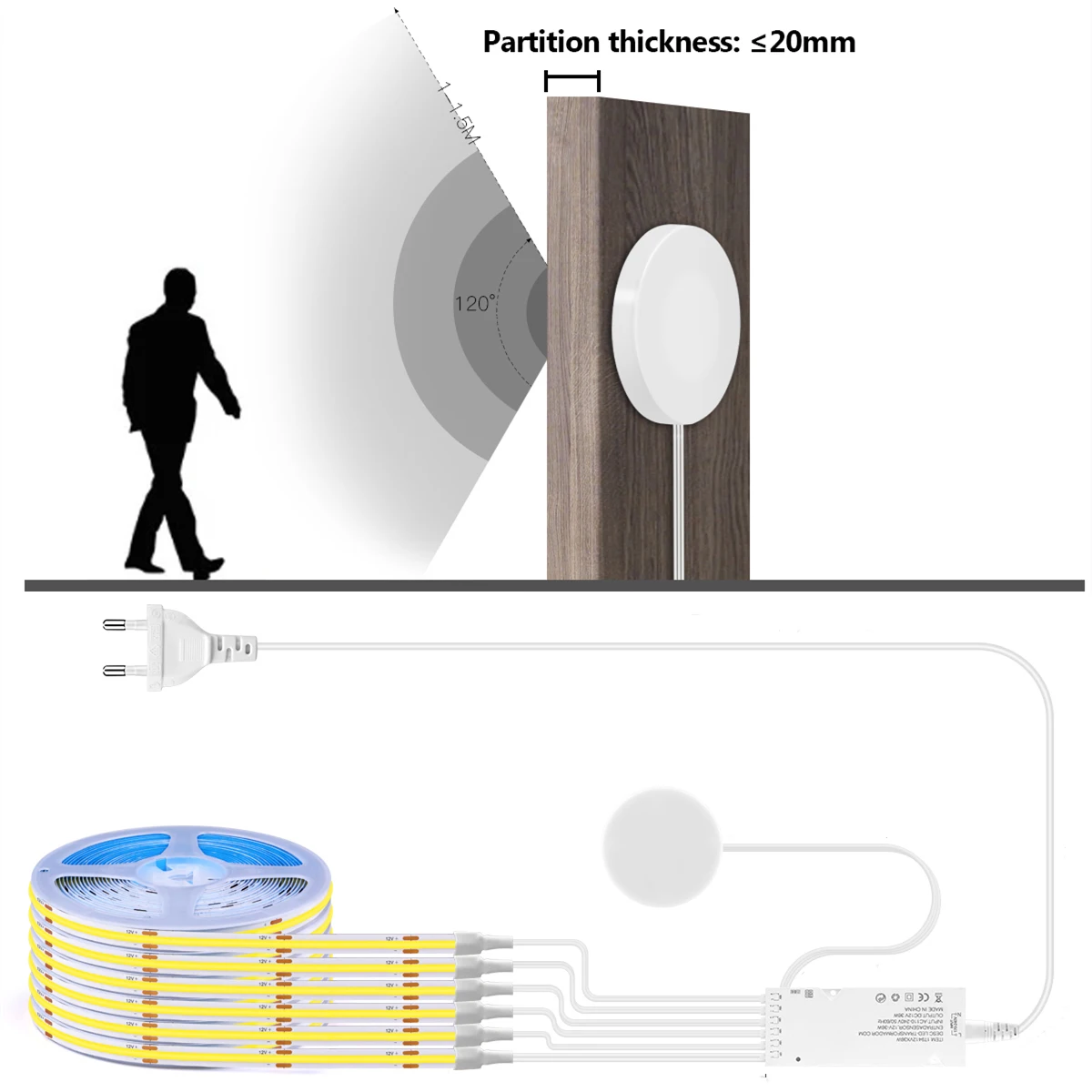 

Penetrable Wood Mirror Galss Motion Sensor Switch COB LED Strip 320Leds/m Parallel Lights Cabinet Wine Cooler Closet Backlight