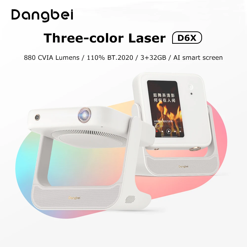 Dangbei D6X Tri-Color Laser Projector 880 CVIA with Stand & AI Smart Screen 1080P Ultra HD Foldable Android Beamer Dolby Audio