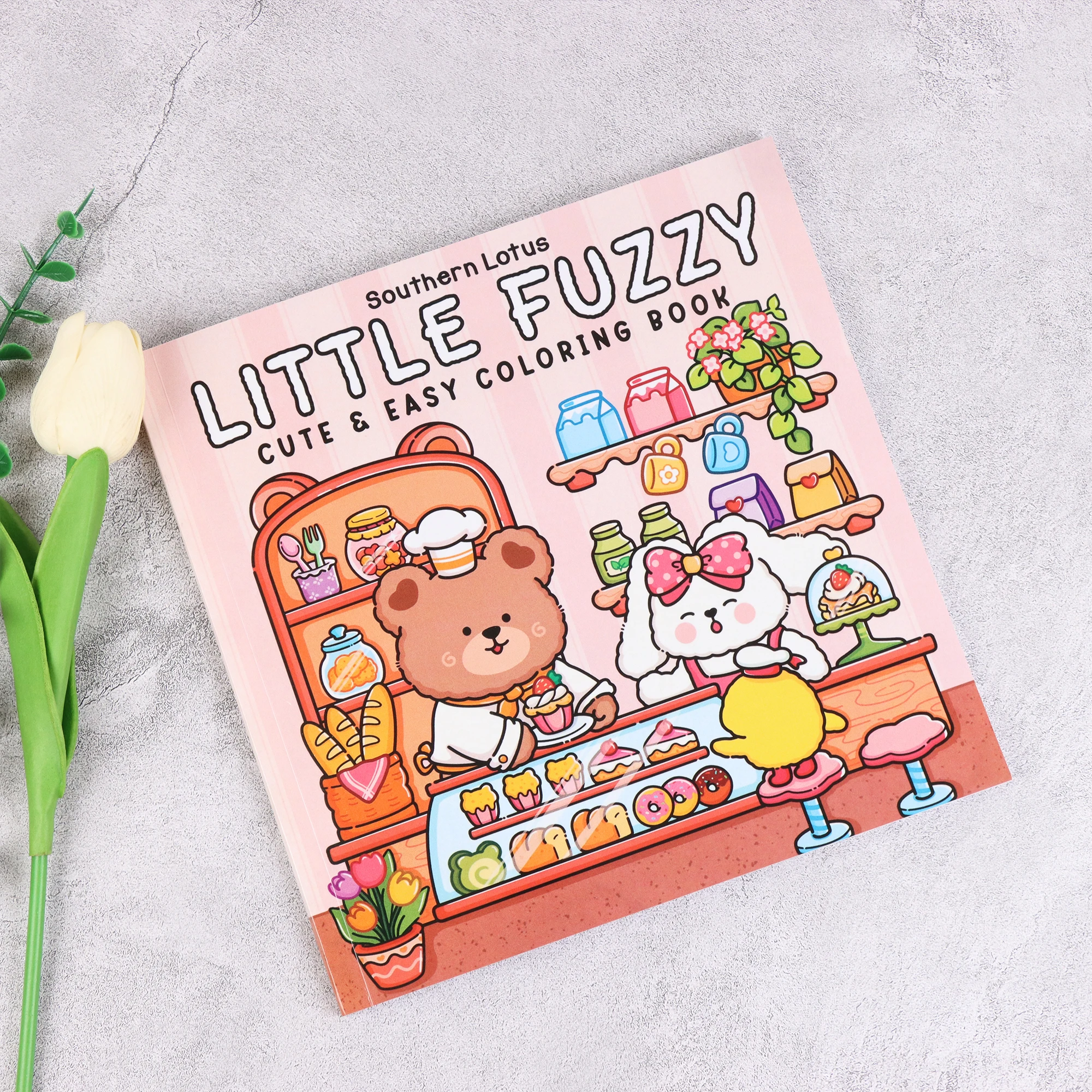 Little Fuzzy: Coloring Book for Adults with Simple and Cute Drawings of Cozy Corners and Adorable Little Animal Charac