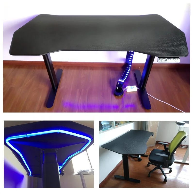 2022 New Style Ergonomic Height Adjustable Standing Table Gaming Desk with LED Light