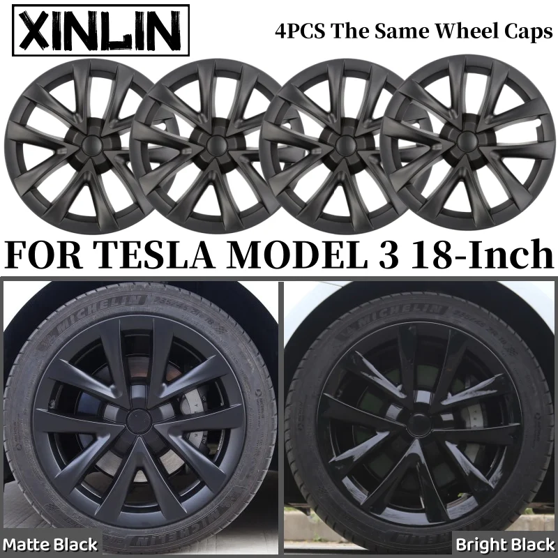 4PCS 18-Inch Wheel Cap For Tesla Model 3 Performance Wheel Cover Replacement Wheel Hub Cap Full Rim Cover Accessories 2020-2023