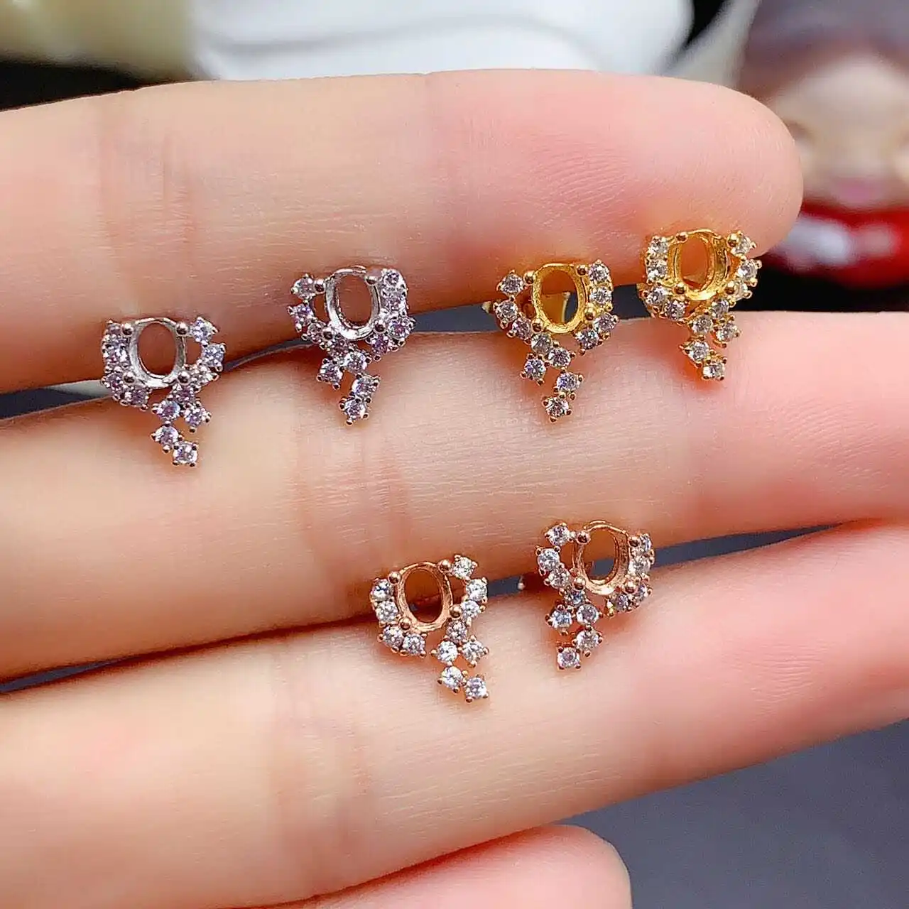 

MeiBaPJ Inlay Elliptical 3*4mm Gemstone S925 Sterling Silver DIY Earrings Empty Holder Women Exquisite Charm Present Jewelry