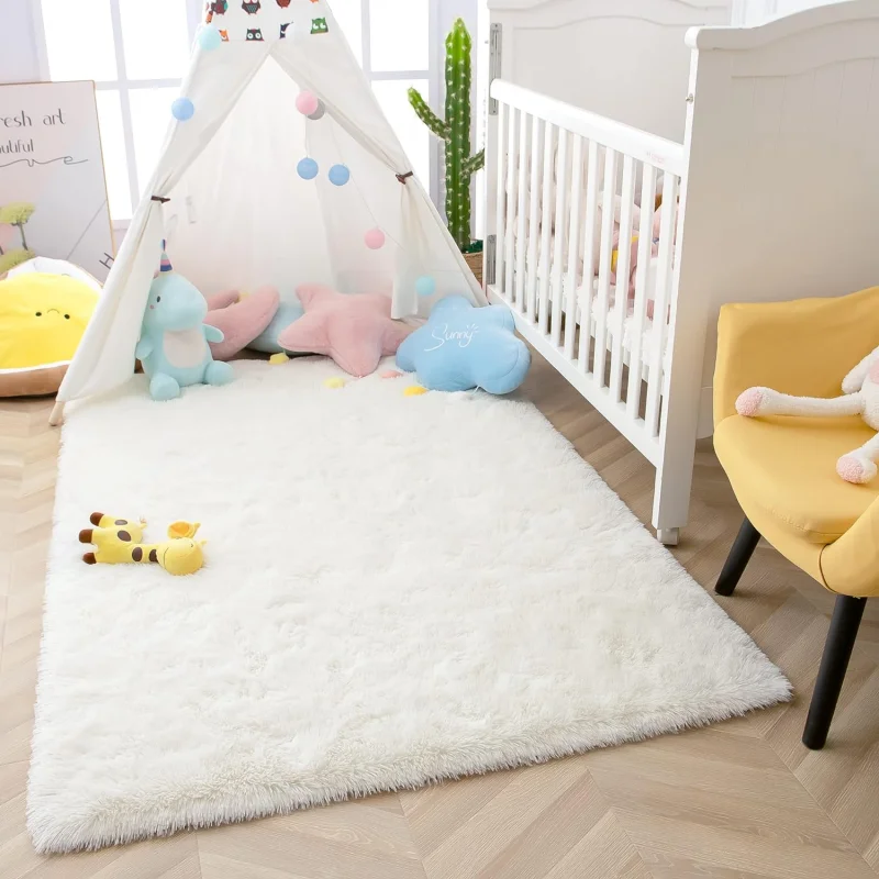 VIKAMA White Silk Wool Rug Pad Bedroom Living Room Children\'s Room Home Decor Soft and Fluffy Machine Washable Anti-slip