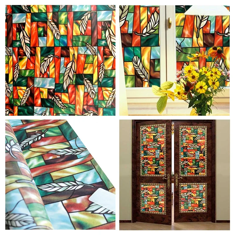 Stained Glass Window Film Non-Adhesive Static Cling Window Tinting Film Frosted Glass Film for Privacy Window Film Decorations