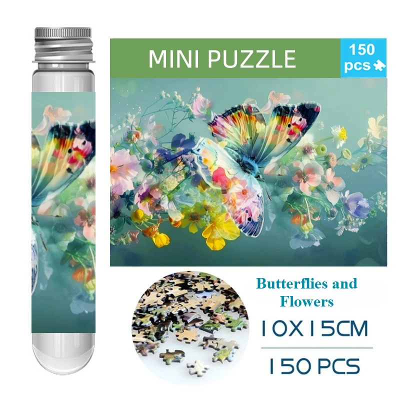 150PCS Mini Test Tube  Butterflies and Flowers Jigsaw Puzzle  Decompression Toys Game Family Educational Toys