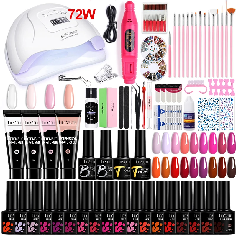 Manicure Set With Nail Lamp Nail Dryer Nail Drill Machine Manicure Set Kit Acrylic Nail Gel Kit Polish Set Nail Art Design Tools