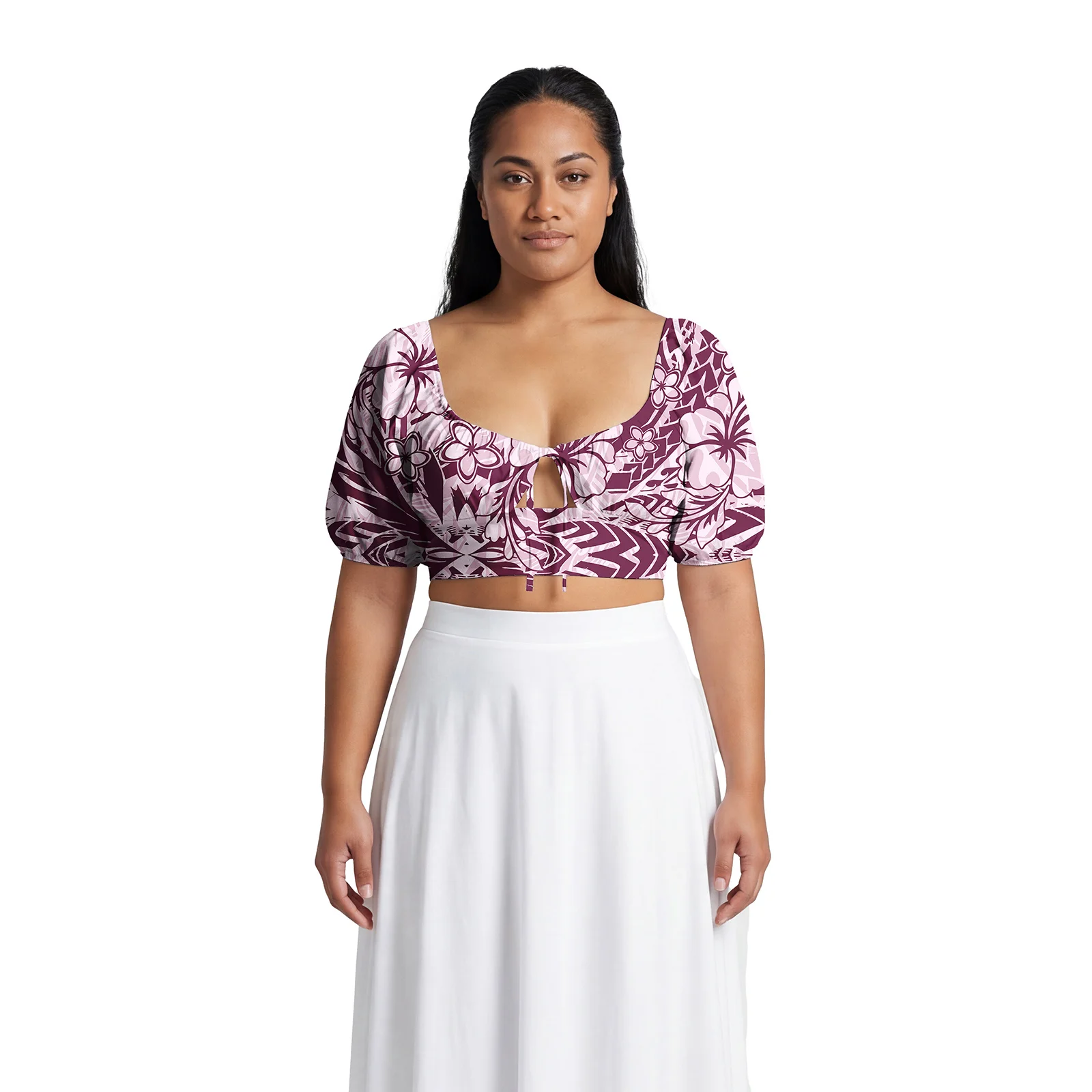 Samoan Tribal Design Custom Ladies Clothes Hawaiian Island Sexy Print Tops Polynesian Casual Puff Sleeves Tops Cozy Women Wear