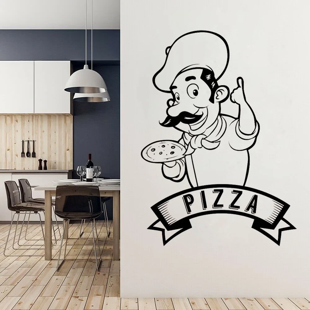 Pizza Wall Decals Pizzeria Logo Vinyl Window Wall Stickers Cook Sign for Italian Restaurant Kitchen Dinning Room Decor X855