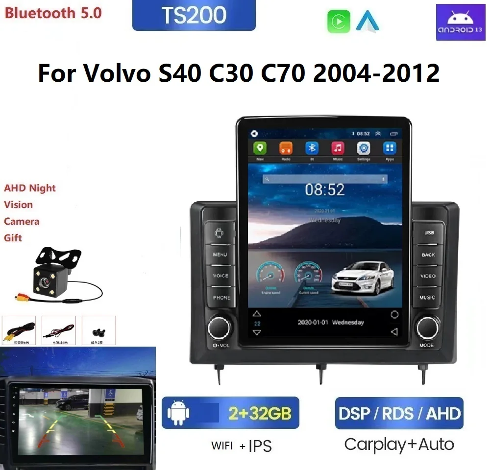 8+128G stereo android For Volvo S40 C30 C70 2004-2012 android car radio car-play+auto key lights dvd player