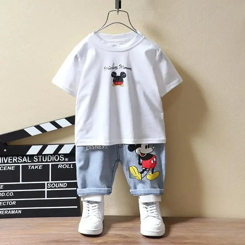 Baby Boys Mickey Mouse Short Sleeve T-shirt+Jeans Sets Clothes Summer Children Fashion Clothing Outfits Kids Tracksuits 1-7Year