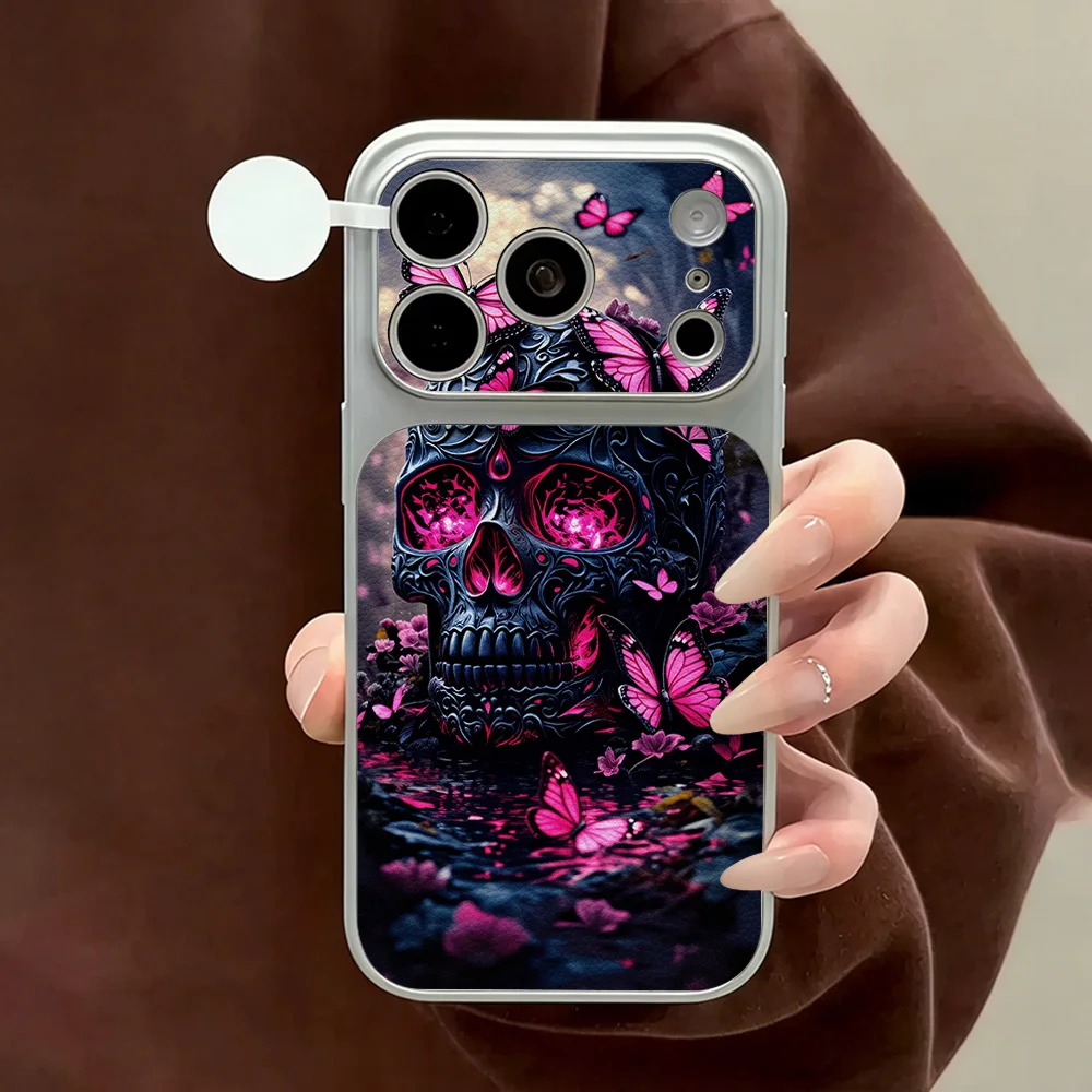 Totenkopf Rosa Schmetterling Silikon Handyhülle für iPhone 17 17 Pro 16 13 Weiche Stoßfeste Schutzhülle für iPhone 16 15 14 ProMax 12 11