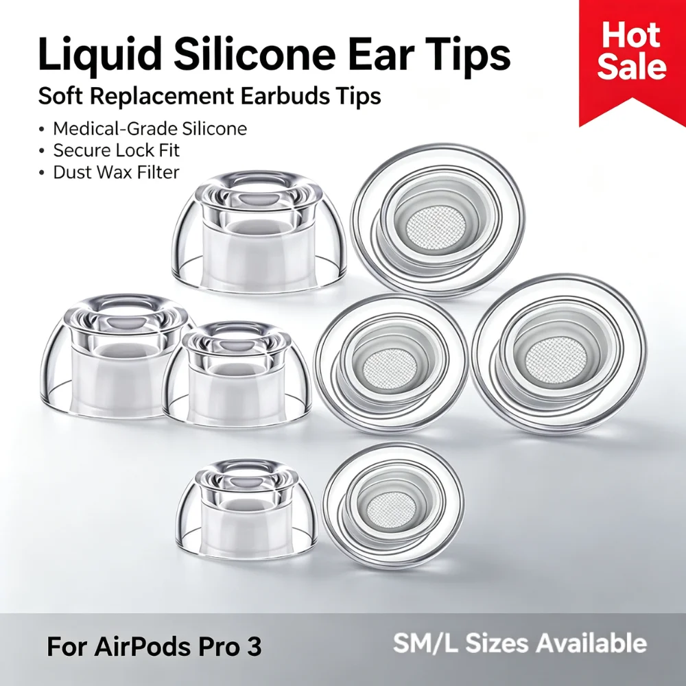 Embouts d'écouteurs en silicone liquide pour AirPods Pro 3, embouts de remplacement, doux, antidérapants, ajustement sécurisé, anti-poussière, mailles S M L