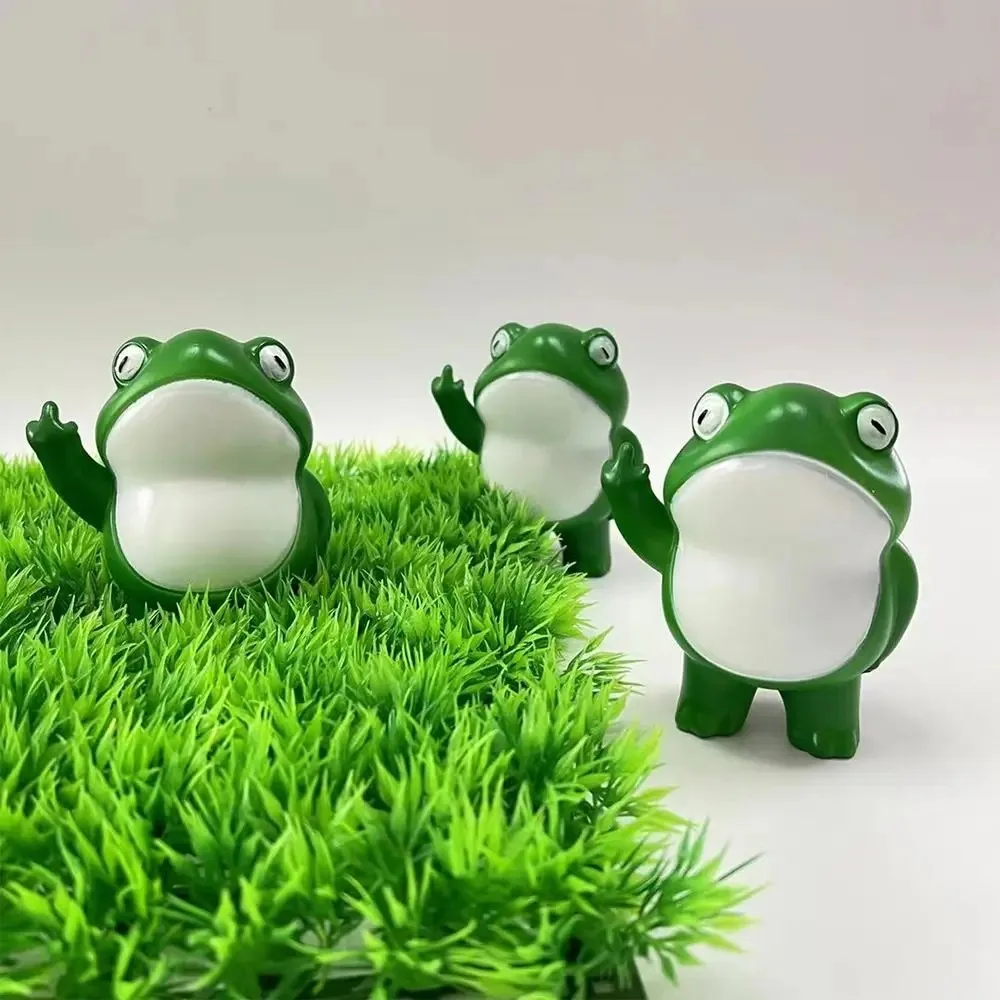 لطيف الضفدع المتمردين تمثال الإبداعية هدية الاصبع الأوسط الضفدع الراتنج حلية Craft بها بنفسك الحرفية ديكور المنزل النحت ساحة ديكور فني
