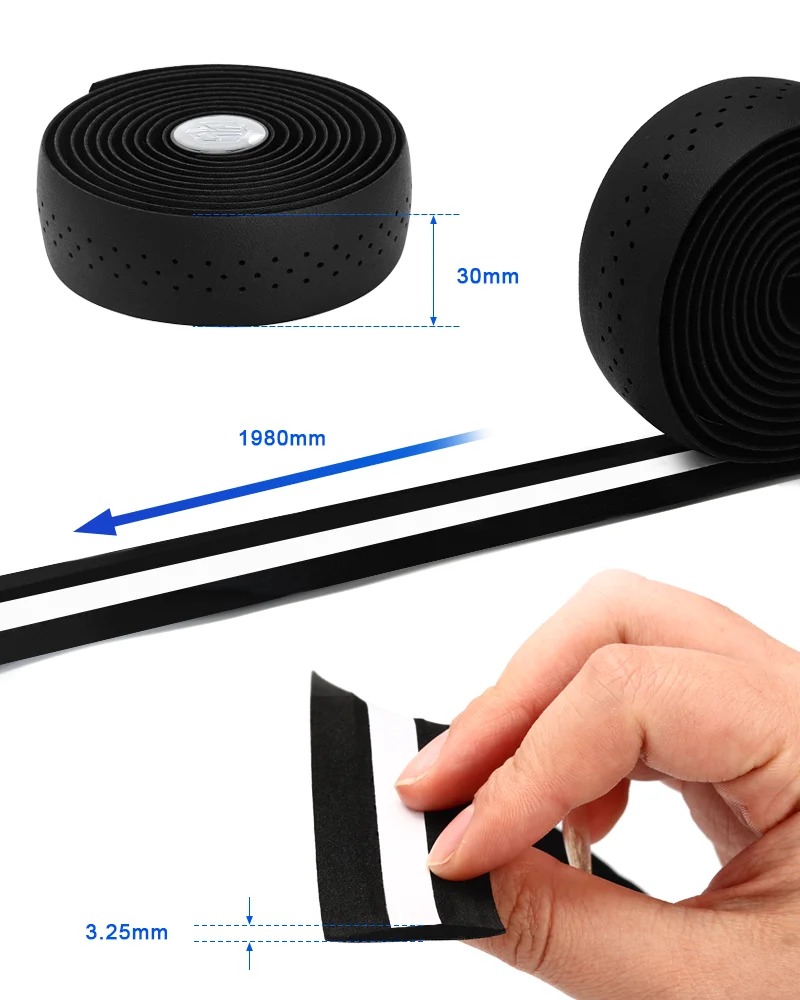Bicycle Handlebar Tape With 2 Bar Plugs PU EVA High Tenacity Anti-Slip Shock Absorption Breathable Road Bike Fixed Gear Belts