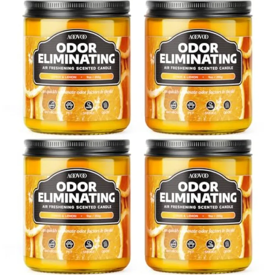 

4 Pack Citrus Lemon Odor Eliminating Highly Fragranced Candle - Eliminates 95% of Pet Smoke Food and Other Smells Quickly Non T