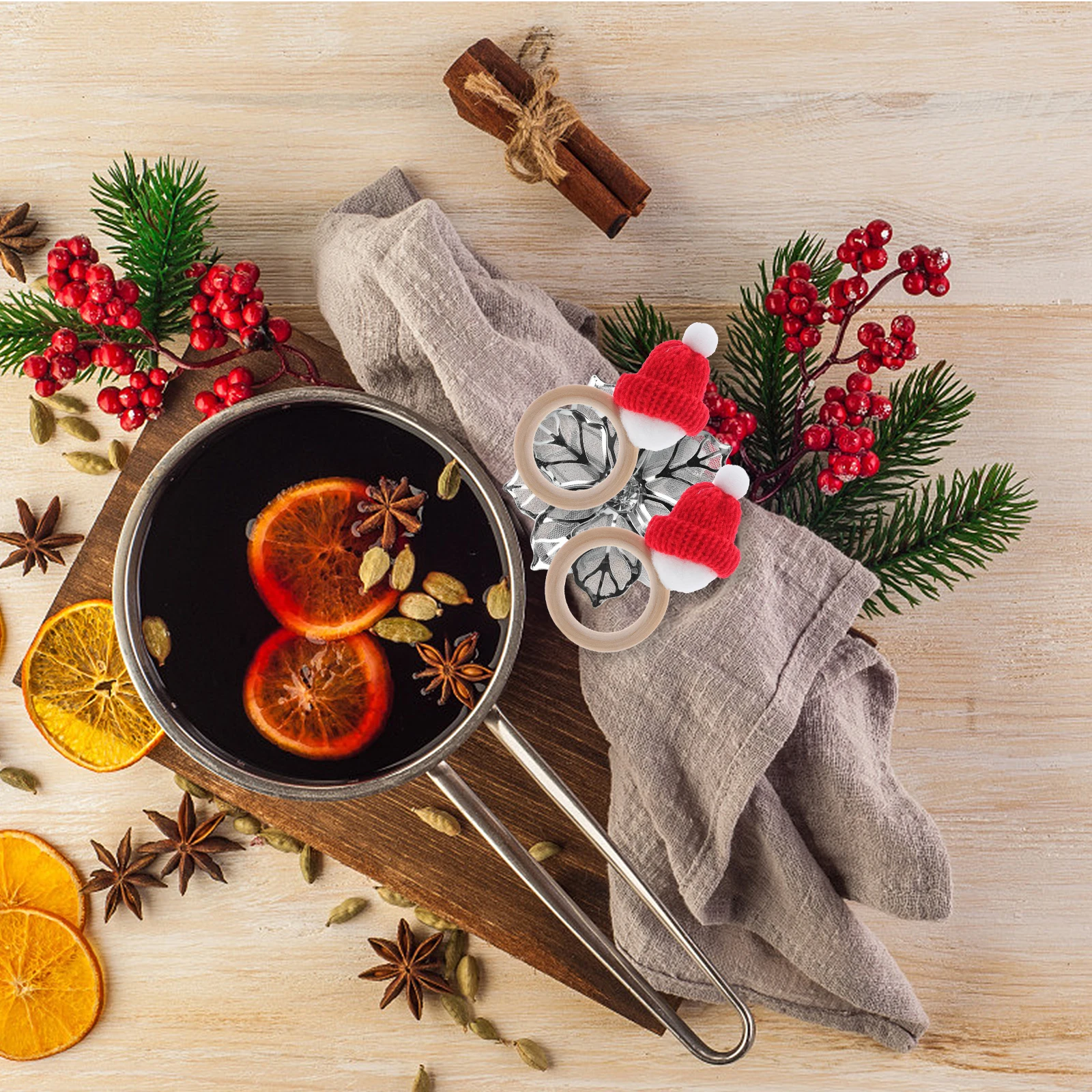 

4Pcs Christmas Santa Hat Napkin Rings Metal Dining Decor Table Party Napkin Holders Table Dining Decors