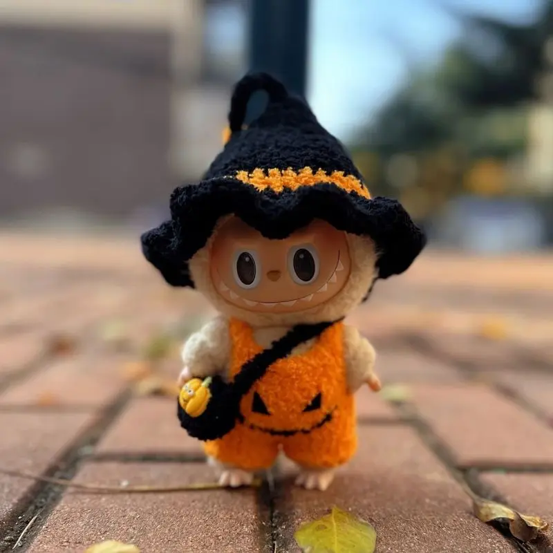 Disponibile per 17 cm Labubu Halloween Zucca Vestiti Fatti a mano Personalizzati Bambole in vinile Abbigliamento Labubu Festival Vestiti carini Giocattoli Regali