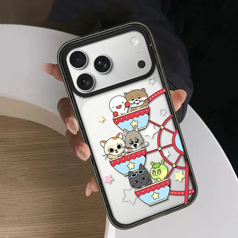 

Tea Cup Ferris Wheel Animal Acrylic Black Border Magnetic Impact Cover for IPhone 13 14 15 16 17 Pro Max Case for IPhone 17 Air