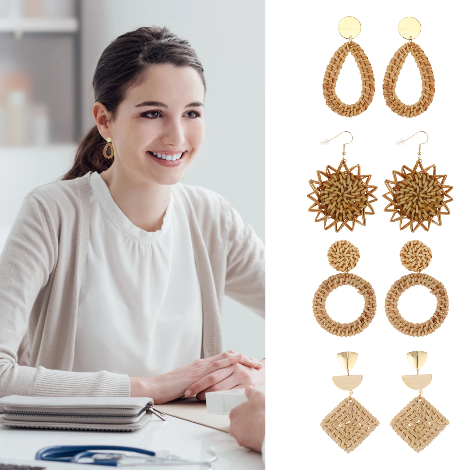 

Retro Braided Earrings Small Size Assorted Color Wood Dangle Girls Elegant Fashion Accessories for Women