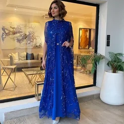 Customized Royal Blue Mother of The Bride Dresses with Jacket 2 Pieces A Line Formal Gown Sequined Coat Arabic Dubai Special Occ