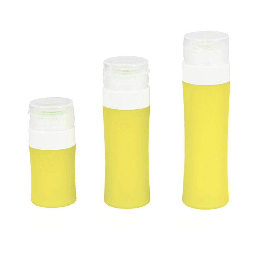 

80ml Silica Gel Bottles Travel Size Toiletries Containers Portable Reusable Food Grade Safe Non Toxic Yellow Color
