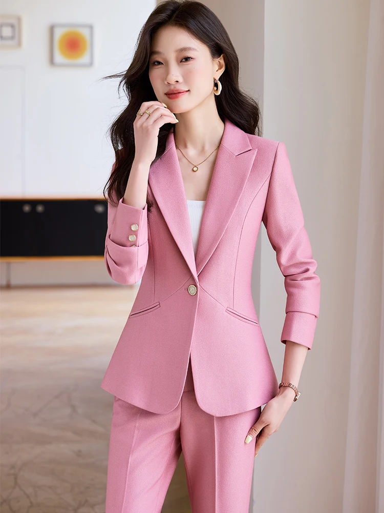 بدلة بناطيل نسائية وردي أحمر مشمش أسود مكتب السيدات العمل 2 قطعة مجموعة سترة رسمية وبنطلون #3