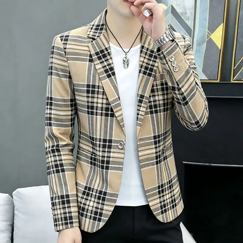 Herrenblazer, modisch, für Hochzeiten, Freizeit, schmal geschnitten, für Friseure, für Herren, koreanischer Stil, für Bankette, für den Geschäftsalltag, mit Streifen, Blazer. – Detail 13