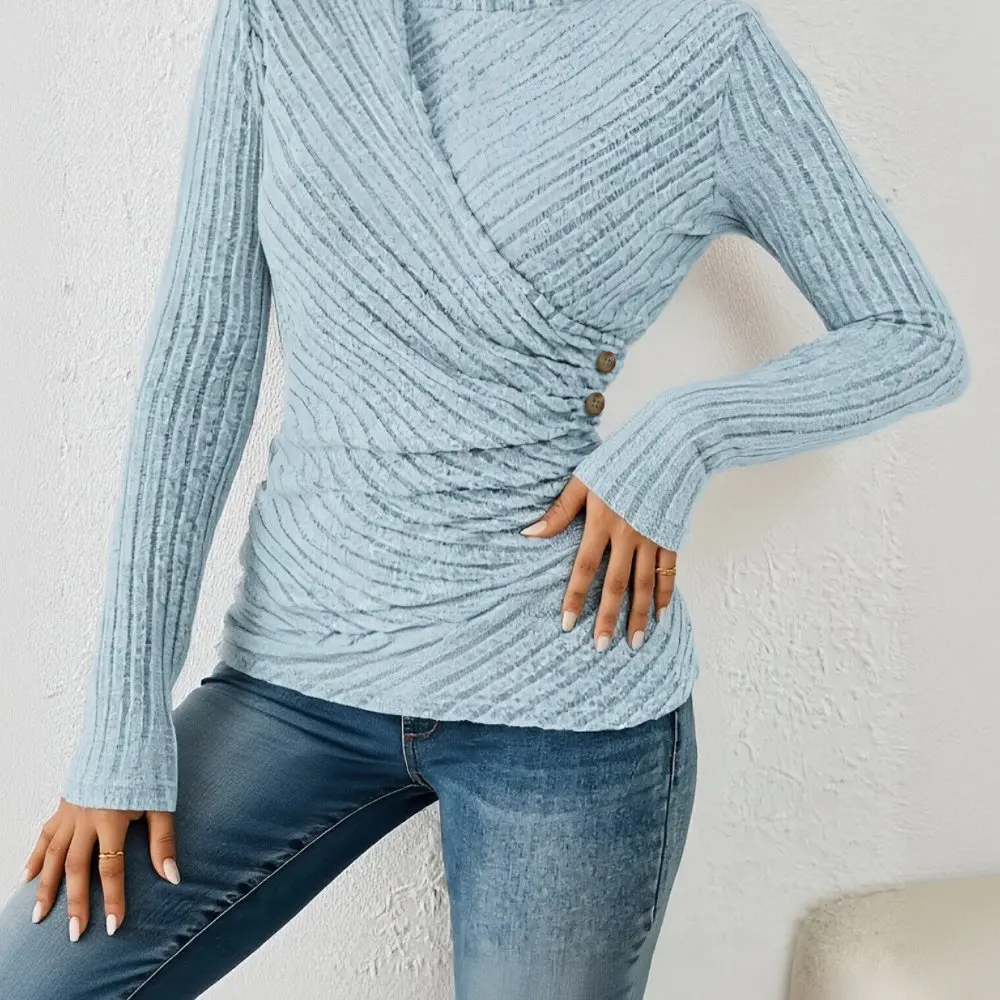 レディース長袖ハイネックブラウス秋冬デイリーベーシック無地カジュアルトップス