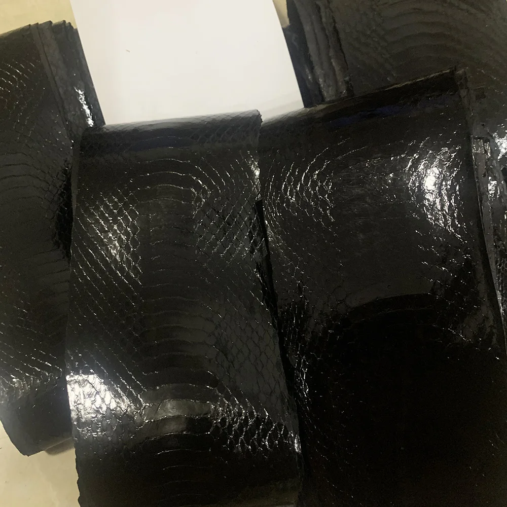 High gloss blackNatural Leather Snake Skin for Phone Case, Leather Bag, Shoe Belt DIY, Handmade Leather Material