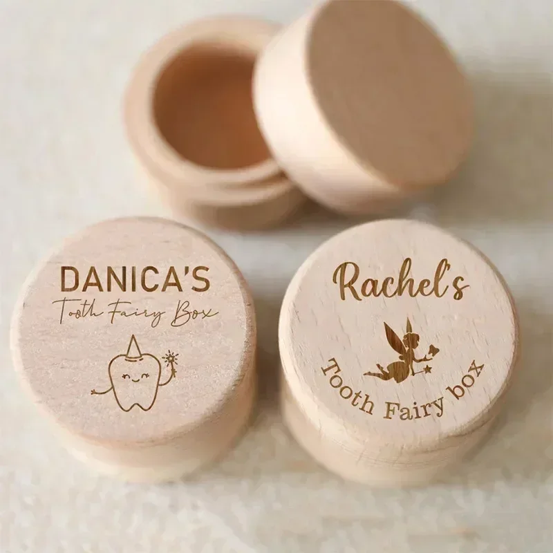 Tooth Fairy Box Free Personalized Round Wooden Tooth Fairy Holder Birthday Gift for Girls & Boys Custom Name Tooth Box Hair Box