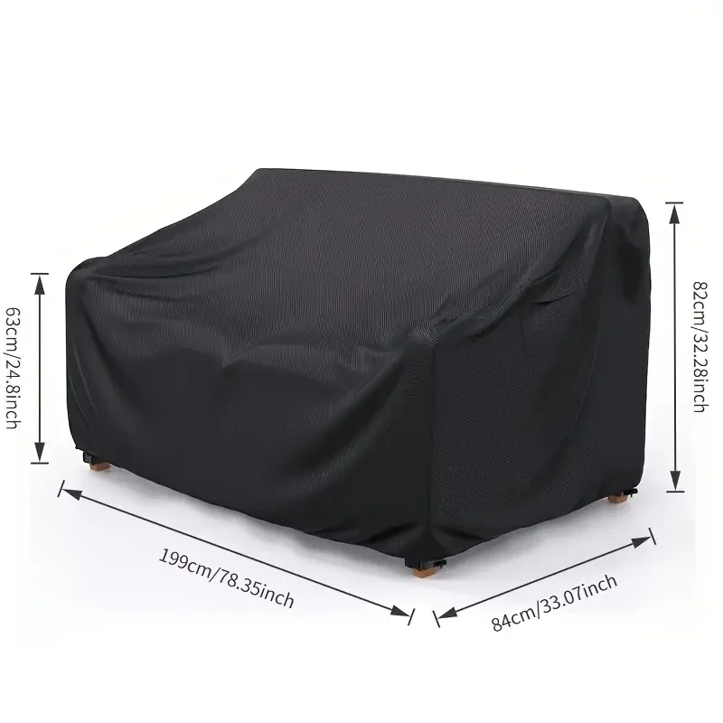 غطاء أريكة خارجي عالي التحمل مقاوم للتمزق للأرائك ذات 3 مقاعد - قماش أسود لجميع الأحوال الجوية مع رباط قابل للتعديل #2