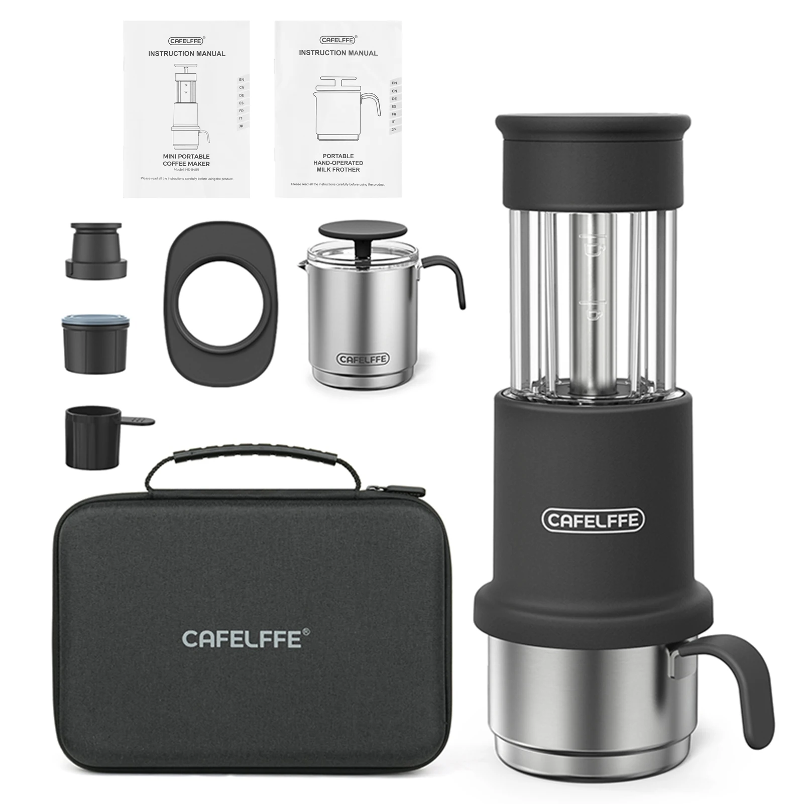 

Портативный дорожный набор кофеварки 2 в 1, совместимые капсулы и молотый кофе, ручной ручной пресс для кофе с нержавеющей сталью 120 мл