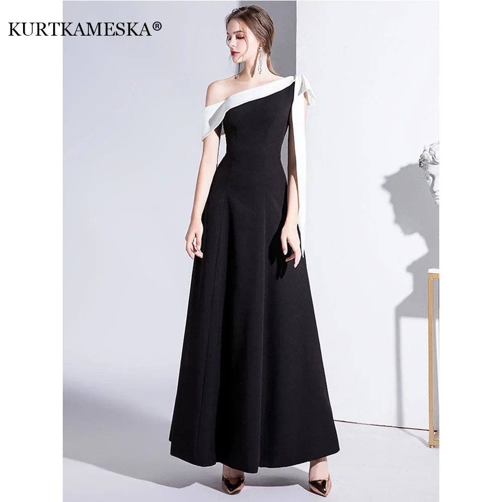 Elegant Black Formal Evening Long Dresses for Women 2023 Summer Sexy One Shoulder Slim Host Prom Party Dress Casual Maxi vestido