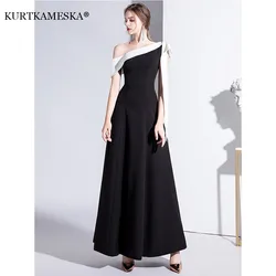 Eleganti abiti lunghi da sera formali neri per le donne 2023 estate Sexy una spalla sottile Host Prom Party Dress Casual Maxi vestido